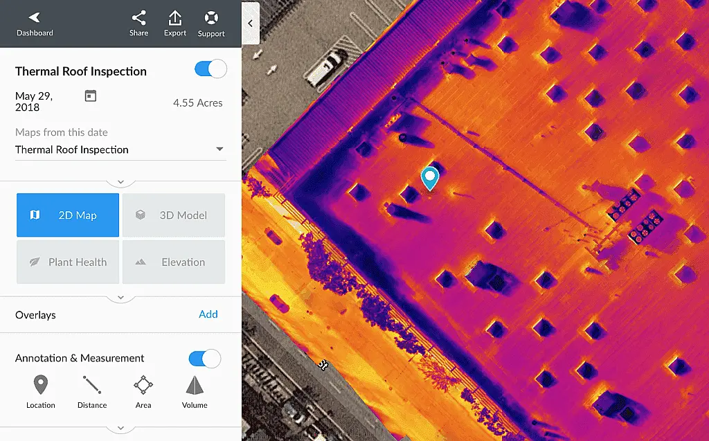 Commercial roof inspection using drone and thermal imaging to detect leaks, moisture intrusion, and insulation issues