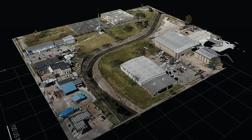 Drone-generated 3D Orthomosaic map of industrial site used for construction planning and site analysis